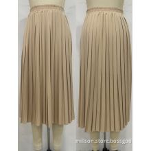Leisure Versatile Leather Elastic Waist Pleated Skirt